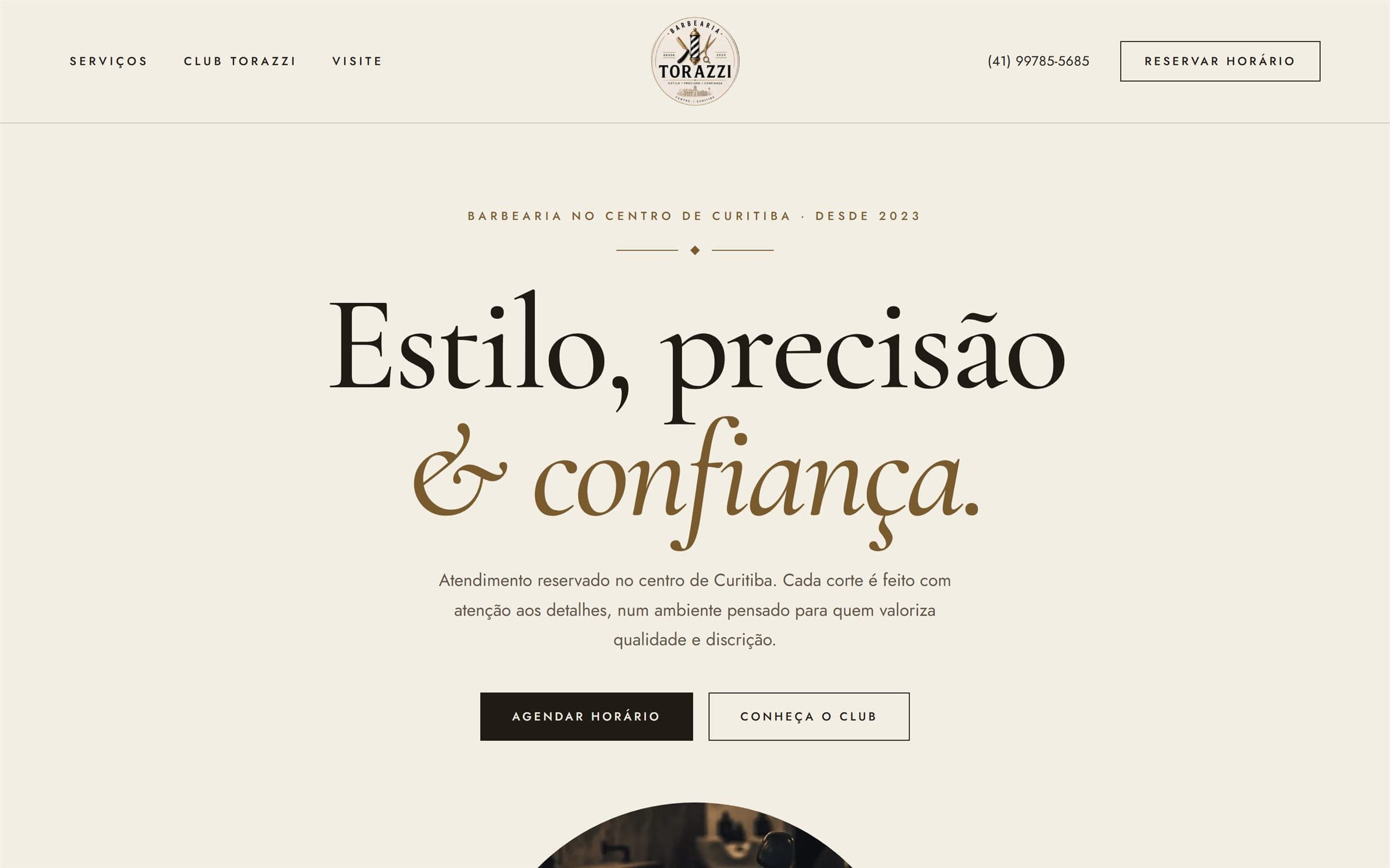 Página inicial do site da Barbearia Torazzi