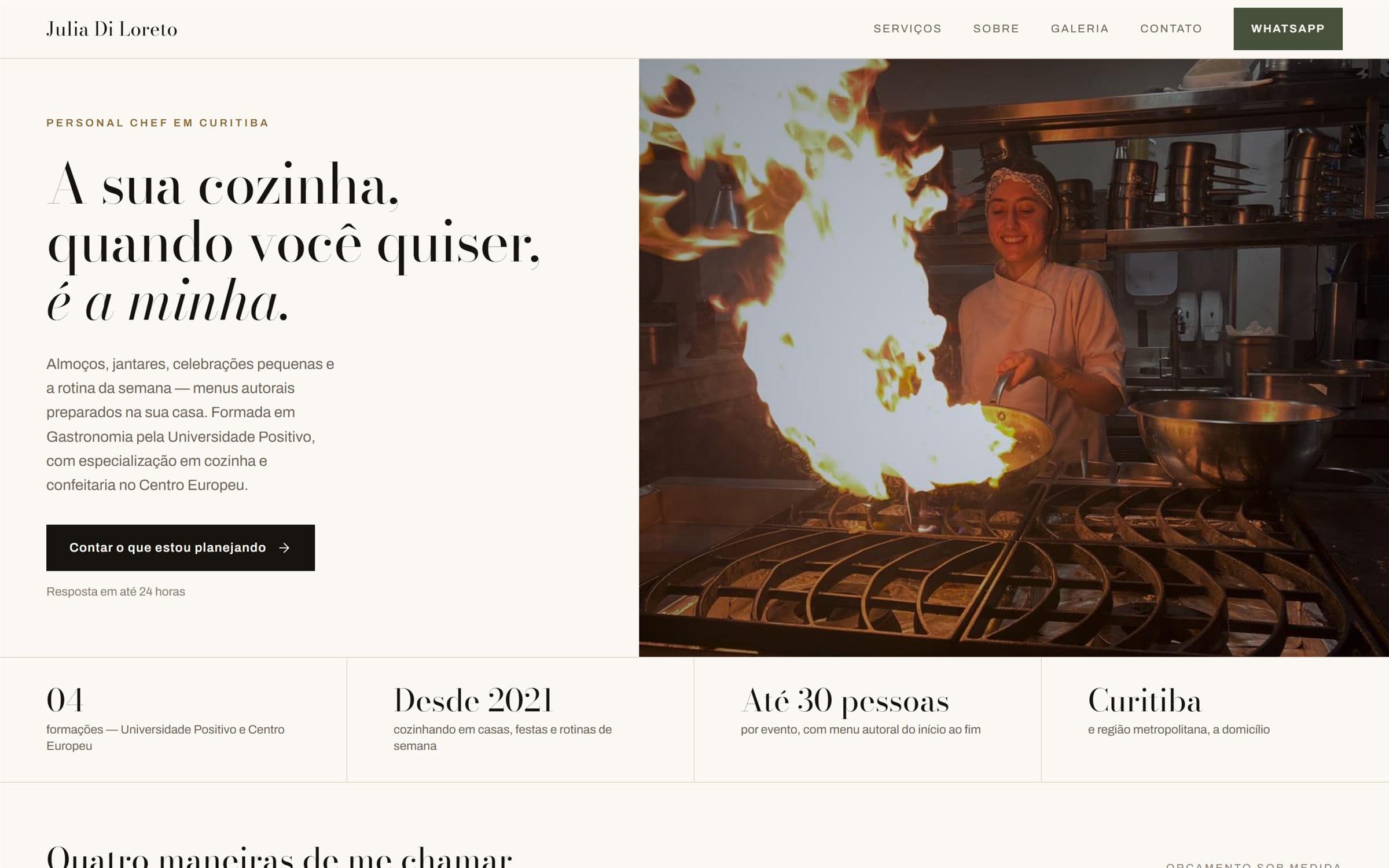 Página inicial do site da personal chef Julia Di Loreto